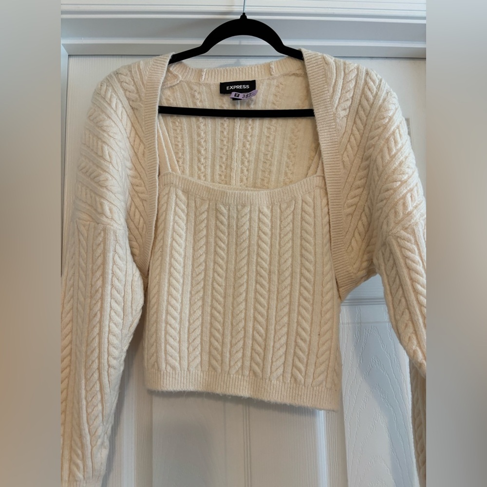 Express Ivory Cable Knit Sweater Set